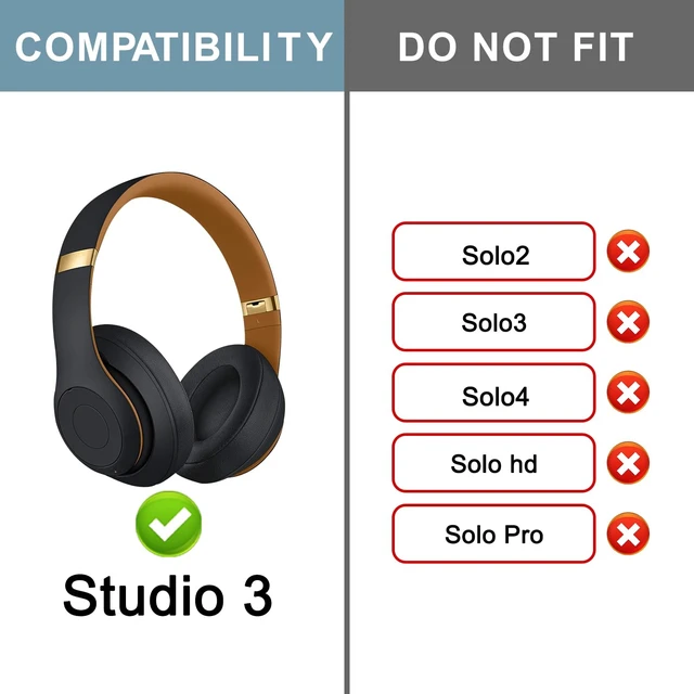 Alt view image 2 of 6 - Top & Bottom Rubber Headband Kit for Beats Studio 3 & Studio 2 Wired & Wireless Headphones, Durable Silicone & Plastic Repair Kit for Replacement Headstrap Pads (Studio3-Midnight Black)