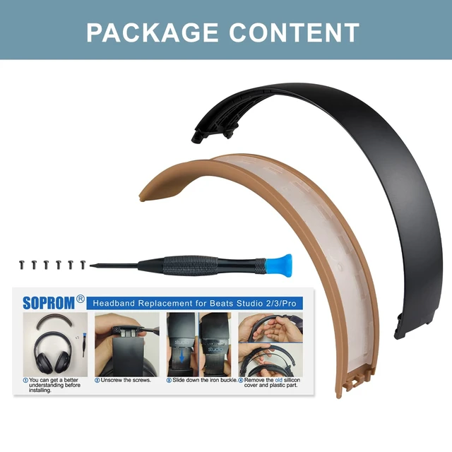 Alt view image 6 of 6 - Top & Bottom Rubber Headband Kit for Beats Studio 3 & Studio 2 Wired & Wireless Headphones, Durable Silicone & Plastic Repair Kit for Replacement Headstrap Pads (Studio3-Midnight Black)