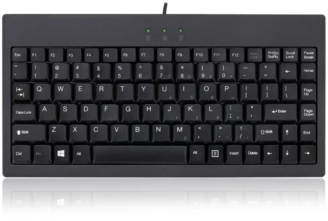 Main image of AKB-110B Mini Keyboard, Compact 87-Key, Black, USB/PS2 Connection Membrane, LED Indicators, Space-Saving Design, Compatible with Windows OS