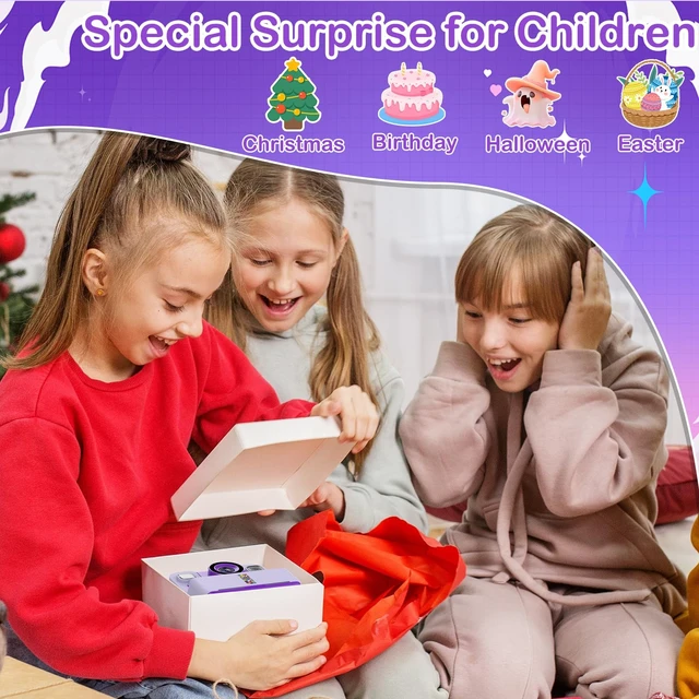 Alt view image 7 of 7 - Kids Instant Print Camera, Selfie Camera Gift for Girls Boys 3-12, Purple 2.4-inch kids print camera with 32GB card, 3 paper rolls, 5 pens, 1080P video, music and 5 games