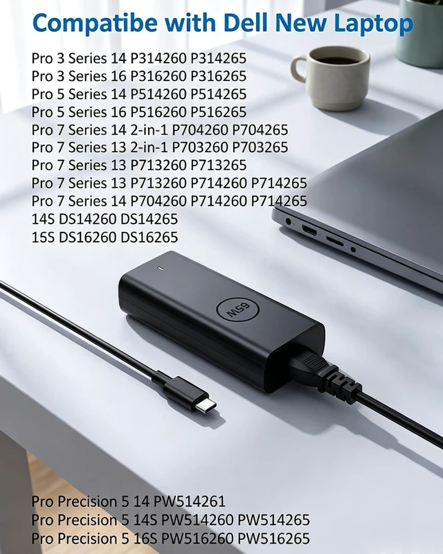 Alt view image 4 of 7 - 65W USB C Charger Compatible with Dell Pro 14 16 Plus/Pro 3 5 7 for Pro 14 16 plus PB16250 PB14250, Pro 3 5 7 P314260 P514260 P516260, Pro Precision 5 PW514260, 14S 16S DS14260 DS16260