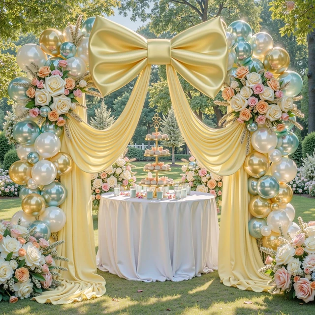 Alt view image 3 of 7 - Giant Bow for Backdrop Big Gold Bow 48x24x120 Inch Large Satin Ribbon Bow Wall Decor for Wedding Birthday Baby Shower Party Photo Booth, Washable Reusable Fabric Bow for Nursery Bedroom Door Hanging
