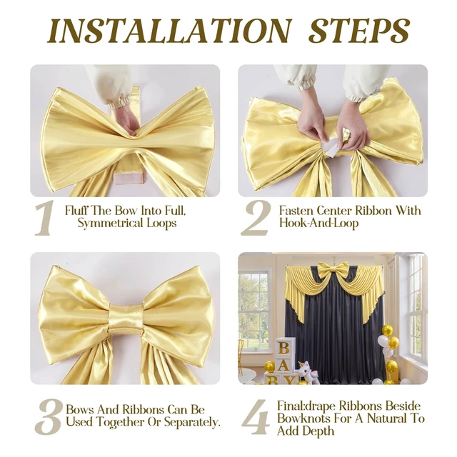 Alt view image 5 of 7 - Giant Bow for Backdrop Big Gold Bow 48x24x120 Inch Large Satin Ribbon Bow Wall Decor for Wedding Birthday Baby Shower Party Photo Booth, Washable Reusable Fabric Bow for Nursery Bedroom Door Hanging