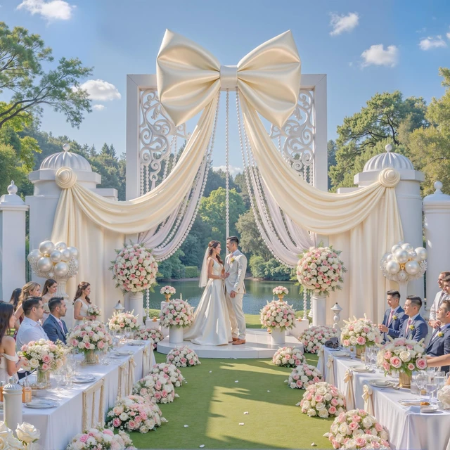 Alt view image 3 of 7 - Giant Bow for Backdrop Big Beige Bow 48x24x120 Inch Large Satin Ribbon Bow Wall Decor for Wedding Birthday Baby Shower Party Photo Booth, Washable Reusable Fabric Bow for Nursery Bedroom Door Hanging