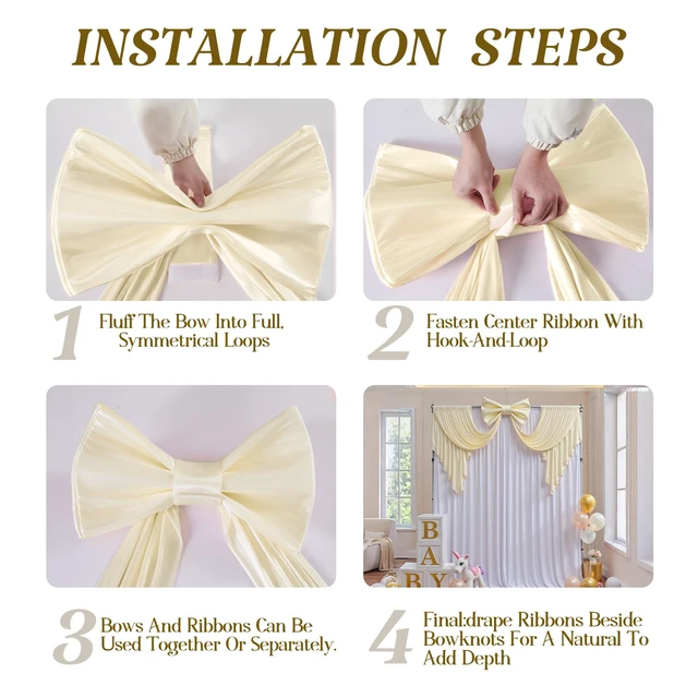 Alt view image 5 of 7 - Giant Bow for Backdrop Big Beige Bow 48x24x120 Inch Large Satin Ribbon Bow Wall Decor for Wedding Birthday Baby Shower Party Photo Booth, Washable Reusable Fabric Bow for Nursery Bedroom Door Hanging