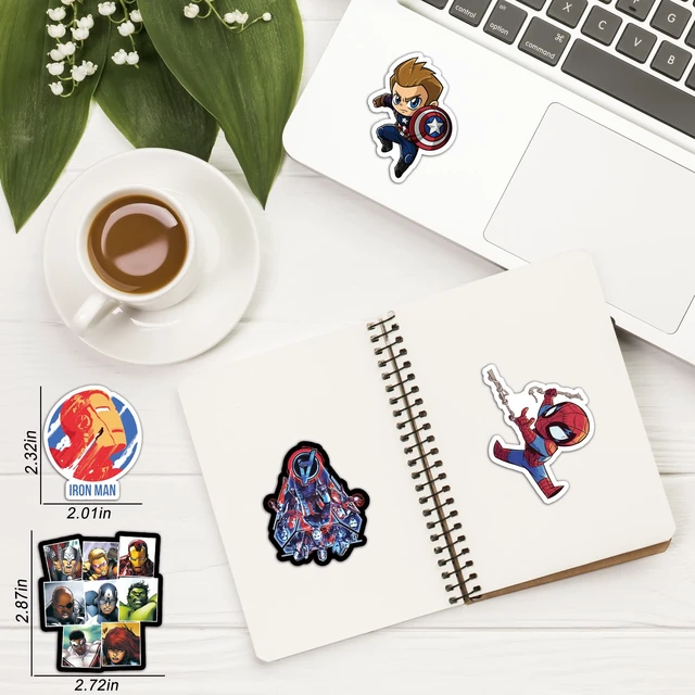 Alt view image 6 of 7 - 200Pcs Teens Hero Stickers, Superhero Stickers Waterproof Comic Legends Theme Decals for Laptop, Avengers Aesthetic Vinyl Hydroflask Water Bottles Guitar Skateboard Luggage Bike, colorful
