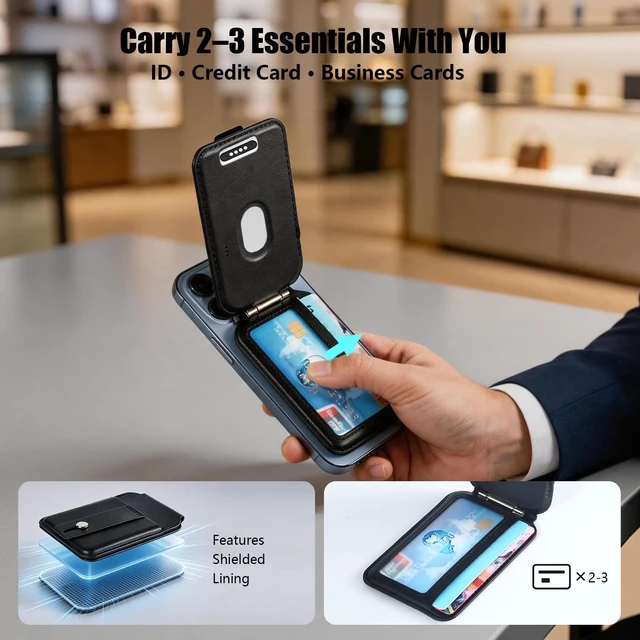 Alt view image 4 of 7 - Magnetic Case for Plaud Note/Plaud Note Pro, All-in-One Carry Adjustable Stand, Secure Finger Loop, Card Holder, Faux Leather Protective Cover
