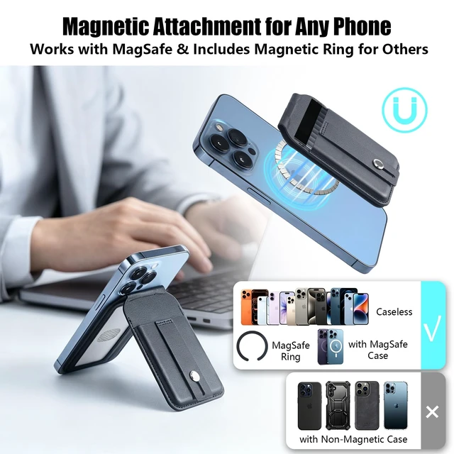 Alt view image 7 of 7 - Magnetic Case for Plaud Note/Plaud Note Pro, All-in-One Carry Adjustable Stand, Secure Finger Loop, Card Holder, Faux Leather Protective Cover