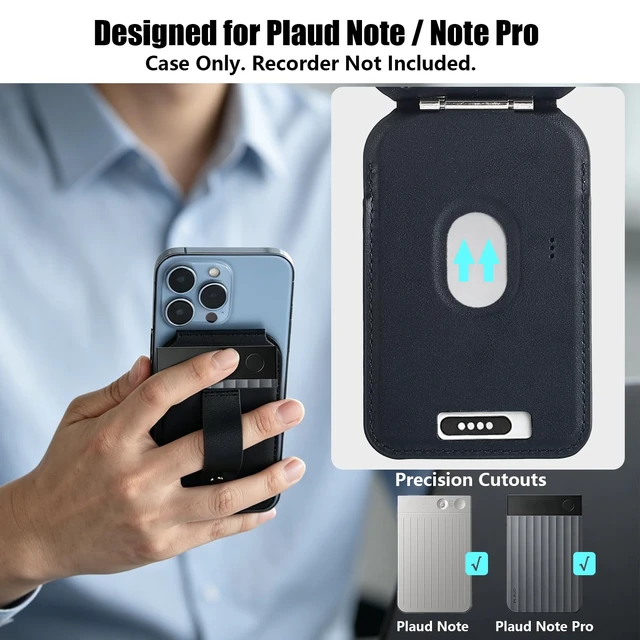 Alt view image 6 of 7 - Magnetic Case for Plaud Note/Plaud Note Pro, All-in-One Carry Adjustable Stand, Secure Finger Loop, Card Holder, Faux Leather Protective Cover
