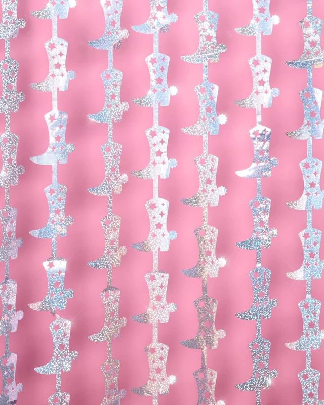 Alt view image 5 of 6 - 2pk Cowgirl Boot Iridescent Foil Curtain Last Rodeo Bach Décor Set of 2, Bachelorette Party Decorations, Birthday Photo Booth, Backdrop, Nashville, Cow, Theme, Space Cowboy