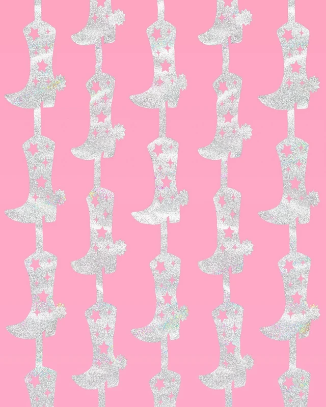 Alt view image 6 of 6 - 2pk Cowgirl Boot Iridescent Foil Curtain Last Rodeo Bach Décor Set of 2, Bachelorette Party Decorations, Birthday Photo Booth, Backdrop, Nashville, Cow, Theme, Space Cowboy