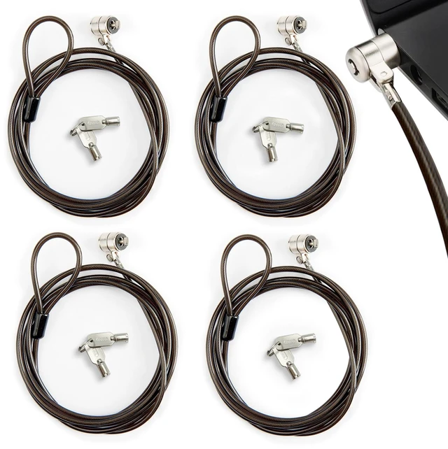 Main image of 4 Pack Laptop Cable Lock, 6.6 Feet Anti-Theft Security Steel Lock with Keys, Heavy Duty 3x7mm Standard T-Slot Compatible with Lenovo, Asus, Acer Laptops & Tablets, Silver