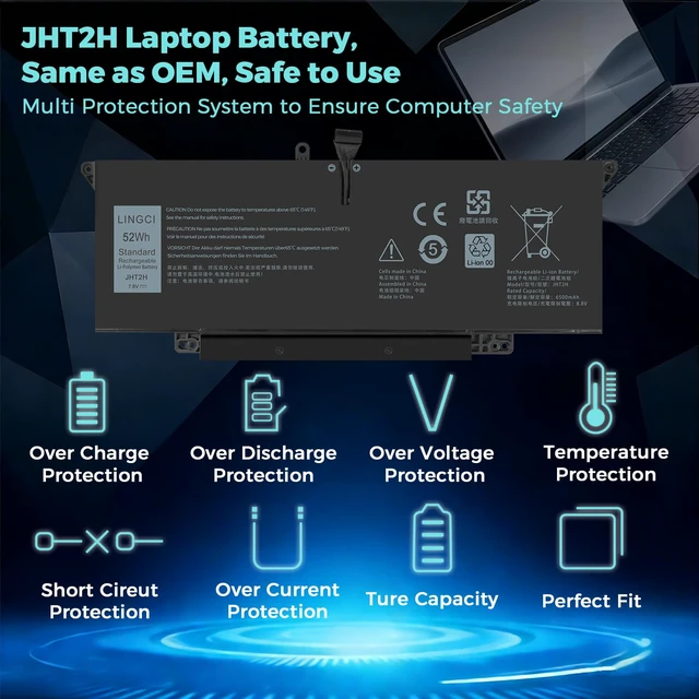 Alt view image 3 of 7 - JHT2H Battery Replacement for Dell Latitude 7310 7410 Latitude 7410 Chromebook Enterprise Series P34S P34S001 4V5X2 Y7HR3 35J09 HRGYV WY9MP XMV7T 009YYF 7CXN6 T3JWC XMT81 0YJ9RP 52Wh