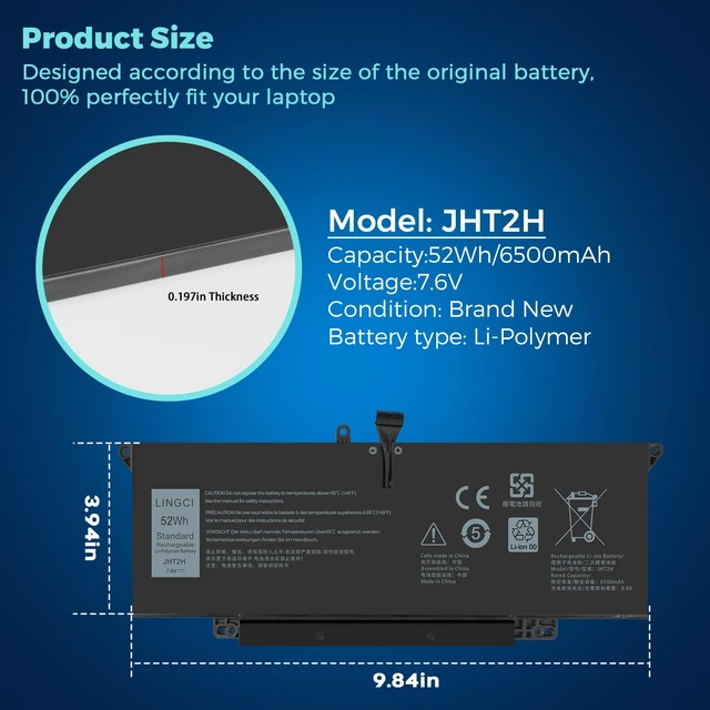 Alt view image 4 of 7 - JHT2H Battery Replacement for Dell Latitude 7310 7410 Latitude 7410 Chromebook Enterprise Series P34S P34S001 4V5X2 Y7HR3 35J09 HRGYV WY9MP XMV7T 009YYF 7CXN6 T3JWC XMT81 0YJ9RP 52Wh