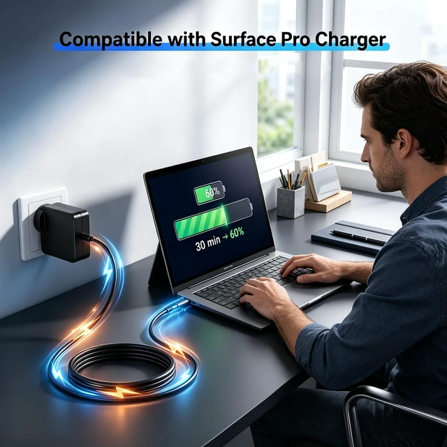 Alt view image 2 of 7 - 65W USB C Charger Compatible with Microsoft Surface Pro Surface Pro 9/10/11/12 (2025) & 13" OLED 2024 Snapdragon X Elite Copilot+ 2-in-1 Laptop Tablet