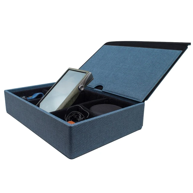 Alt view image 6 of 7 - Carrying case for DAP + Earphone, Handmade Italy PU Leather Hard Standing case for 6 IEM Earphones or 3 Digital Audio Players Storage Carry Cover Box (Multi Carrying Case-Indigo Blue)