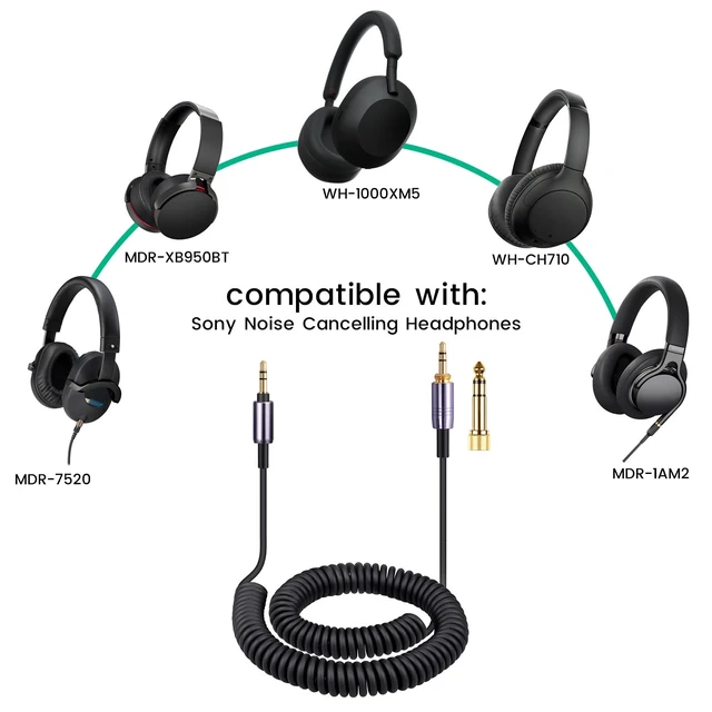 Alt view image 2 of 7 - WH-1000XM5 Cable Coiled Aux Cord for Sony WH-1000XM6, WH-CH720N Headphones 14ft Long, 3.5mm(1/8") Extension Wire with 6.35mm(1/4") Adapter, for Sony WH-CH710N, MDR-950BT, 1AM2 Noise Canceling Headset