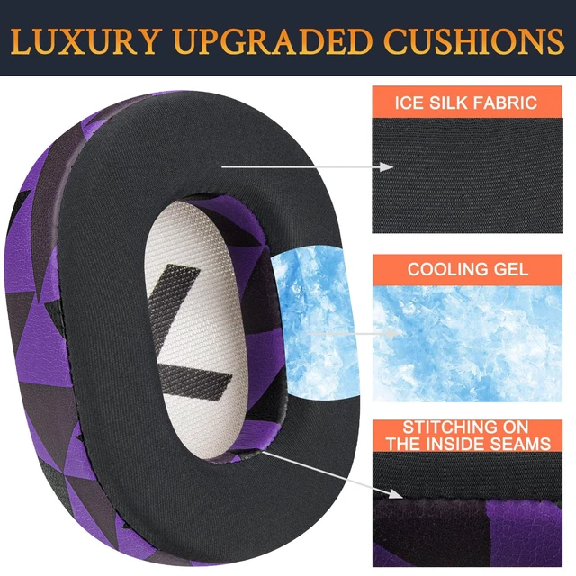 Alt view image 3 of 5 - Cooling-Gel Earpads Replacement for Plantronics BackBeat Pro 2, Voyager 8200 UC Headphones, Ear Pads Cushions with High-Density Noise Isolation Foam - Purple Black