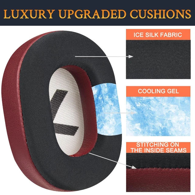 Alt view image 3 of 5 - Cooling-Gel Earpads Replacement for Plantronics BackBeat Pro 2, Voyager 8200 UC Headphones, Ear Pads Cushions with High-Density Noise Isolation Foam - Burgundy