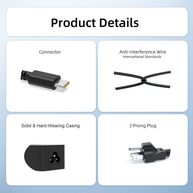 Alt view image 5 of 7 - 65W USB C Charger Fit for Lenovo Thinkbook 14 14s 16 15 13x 13s Plus G1 G2 G3 G4 G4+ G6 G7 G8 Laptop Power Supply Adapter
