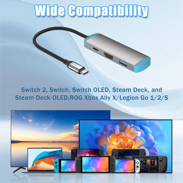 Alt view image 7 of 7 - USB C Switch 2 Dock,4K@60Hz HDMI Adapter with PD/USB 3.0 Port,Replacement Dock for Switch/Switch OLED/Steam Deck/ROG Xbox Ally X/Legion Go