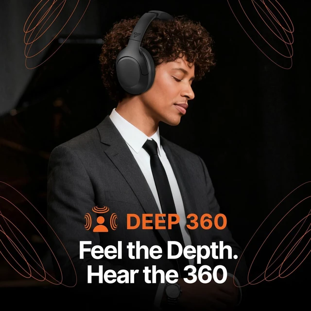 Alt view image 3 of 7 - Hyper Pro 2 Bluetooth Headphones Over Ear, Hi-Res Audio, Adaptive Noise Cancelling, 60H Playtime, DEEP360 Spatial Sound, Comfort Mesh Ear Cushions, Deep Bass, Custom EQ (Pro 2, Black)