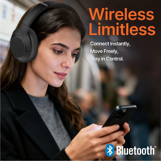 Alt view image 4 of 7 - Hyper Pro 2 Bluetooth Headphones Over Ear, Hi-Res Audio, Adaptive Noise Cancelling, 60H Playtime, DEEP360 Spatial Sound, Comfort Mesh Ear Cushions, Deep Bass, Custom EQ (Pro 2, Black)