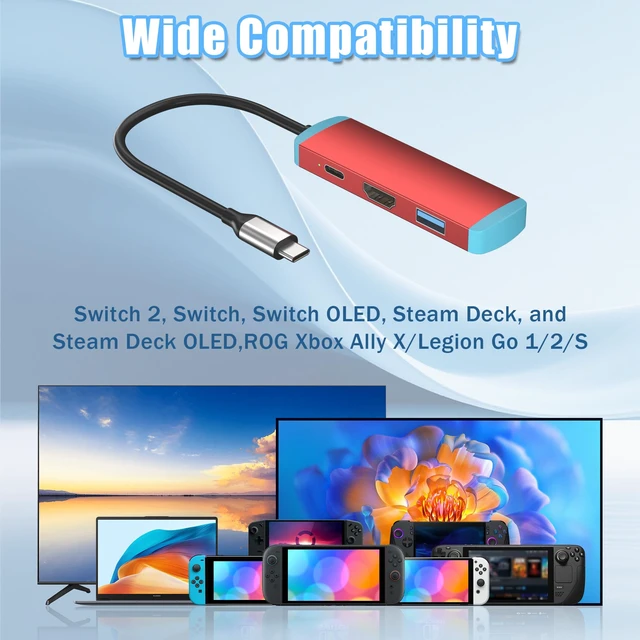 Alt view image 7 of 7 - USB C Switch 2 Dock,4K@60Hz HDMI Adapter with PD/USB 3.0 Port,Replacement Dock for Switch/Switch OLED/Steam Deck/ROG Xbox Ally X/Legion Go