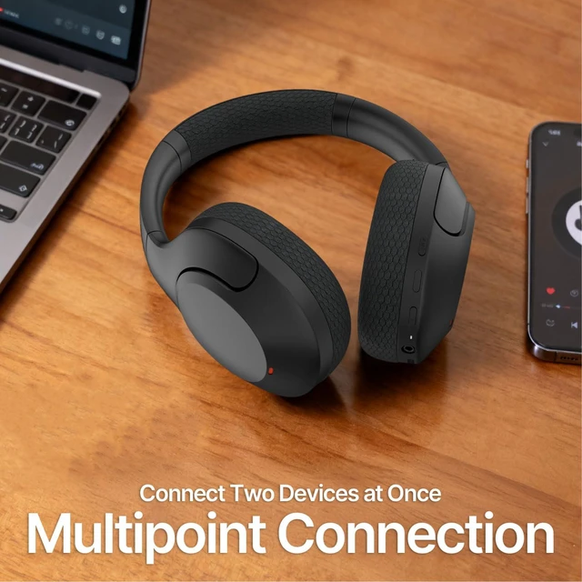 Alt view image 7 of 7 - Hyper Pro 2 Bluetooth Headphones Over Ear, Hi-Res Audio, Adaptive Noise Cancelling, 60H Playtime, DEEP360 Spatial Sound, Comfort Mesh Ear Cushions, Deep Bass, Custom EQ (Pro 2, Black)