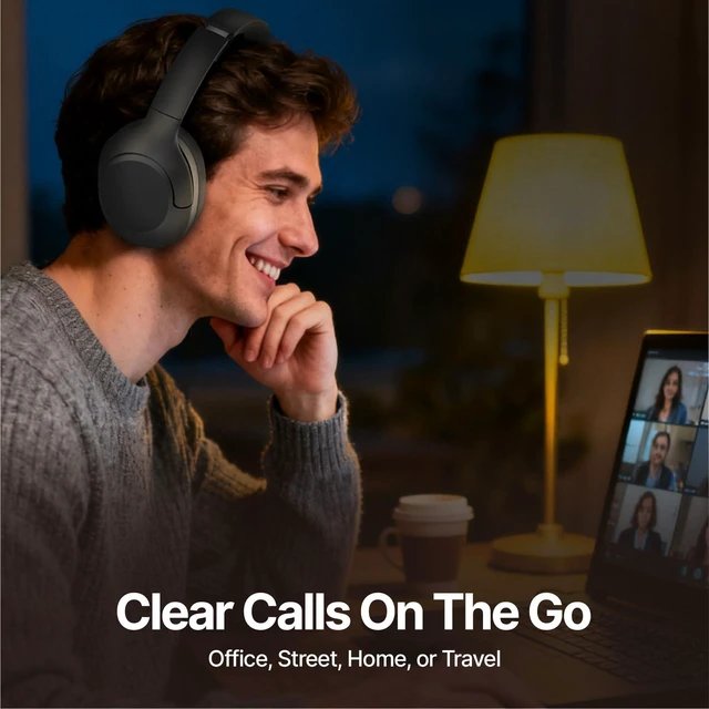 Alt view image 5 of 7 - Hyper Pro 2 Bluetooth Headphones Over Ear, Hi-Res Audio, Adaptive Noise Cancelling, 60H Playtime, DEEP360 Spatial Sound, Comfort Mesh Ear Cushions, Deep Bass, Custom EQ (Pro 2, Black)