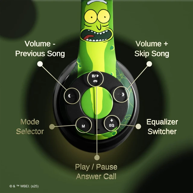 Alt view image 5 of 7 - Rick and Morty Pickle Rick Bluetooth Headphones with Built-in Mic Officially Licensed Wireless Over-Ear Headphones, Foldable Headset Rick and Morty Gifts for Men, Women, Teens & All Fans