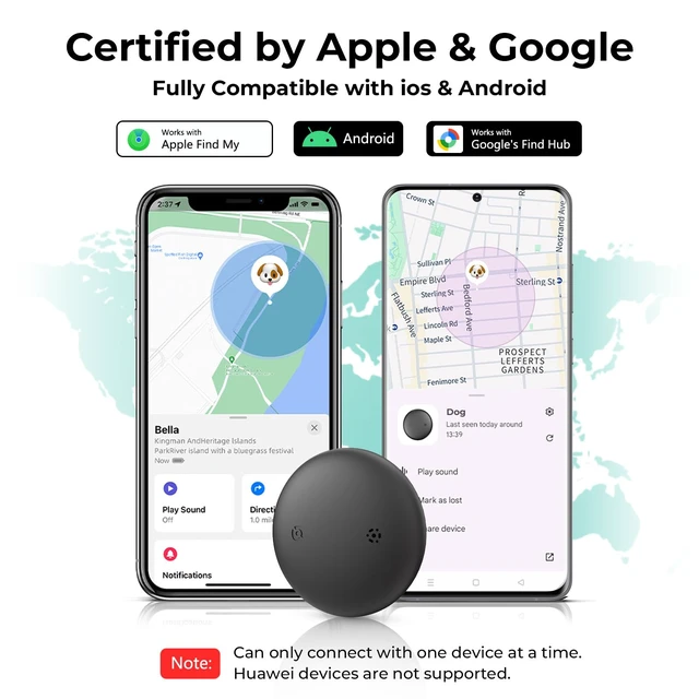 Alt view image 3 of 7 - GPS Dog Tracker Collar (iOS & Android), Pet Activity Tracker No Monthly Fee Pet Location Tracker with Holder Works with Apple Find My & Google Find Hub, Finder Tag for Pets, Items White 1 Pack