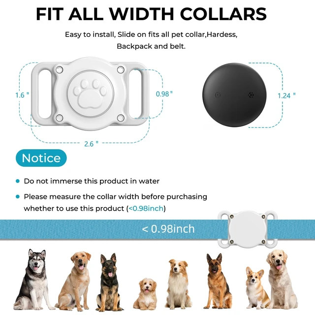 Alt view image 6 of 7 - GPS Dog Tracker Collar (iOS & Android), Pet Activity Tracker No Monthly Fee Pet Location Tracker with Holder Works with Apple Find My & Google Find Hub, Finder Tag for Pets, Items White 1 Pack