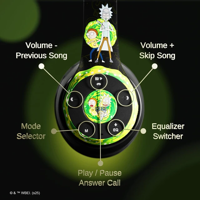 Alt view image 5 of 7 - Rick and Morty Portal Bluetooth Headphones with Built-in Mic Officially Licensed Wireless Over-Ear Headphones, Foldable Headset Rick and Morty Gifts for Men, Women, Teens & All Fans