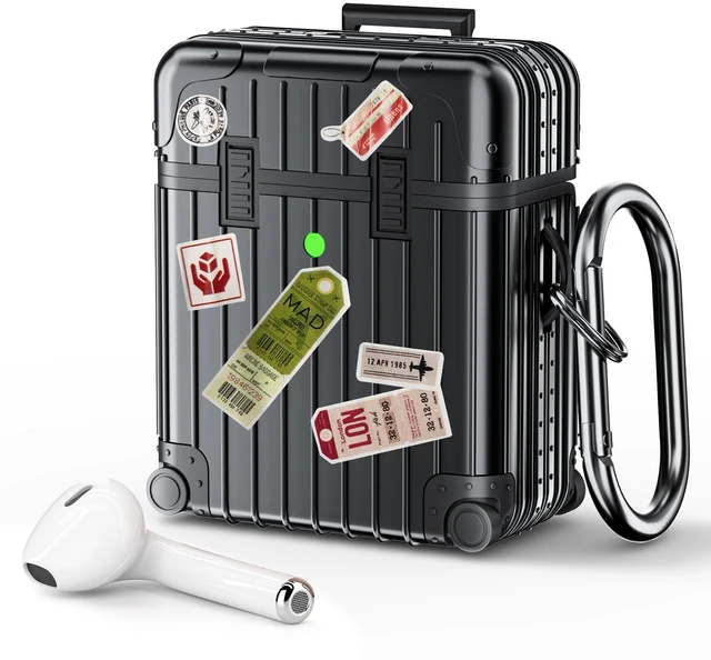 Main image of Compatible with AirPods Case Cover, Funny Suitcase Design Case for Airpods 2nd Generation/1st Generation, Cute Fashion Protective Hard Case for Women Men with Keychain