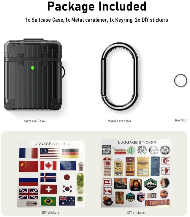 Alt view image 7 of 7 - Compatible with AirPods Case Cover, Funny Suitcase Design Case for Airpods 2nd Generation/1st Generation, Cute Fashion Protective Hard Case for Women Men with Keychain
