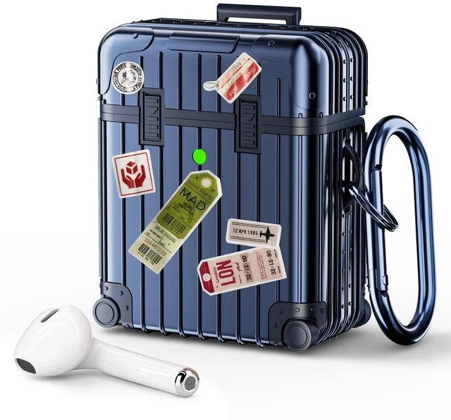 Main image of Compatible with AirPods Case Cover, Funny Suitcase Design Case for Airpods 2nd Generation/1st Generation, Cute Fashion Protective Hard Case for Women Men with Keychain