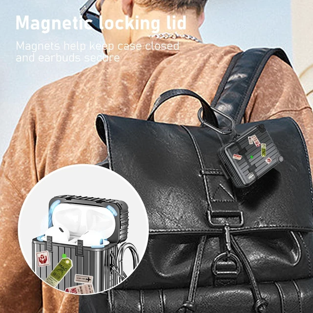 Alt view image 6 of 7 - Compatible with AirPods Case Cover, Funny Suitcase Design Case for Airpods 2nd Generation/1st Generation, Cute Fashion Protective Hard Case for Women Men with Keychain