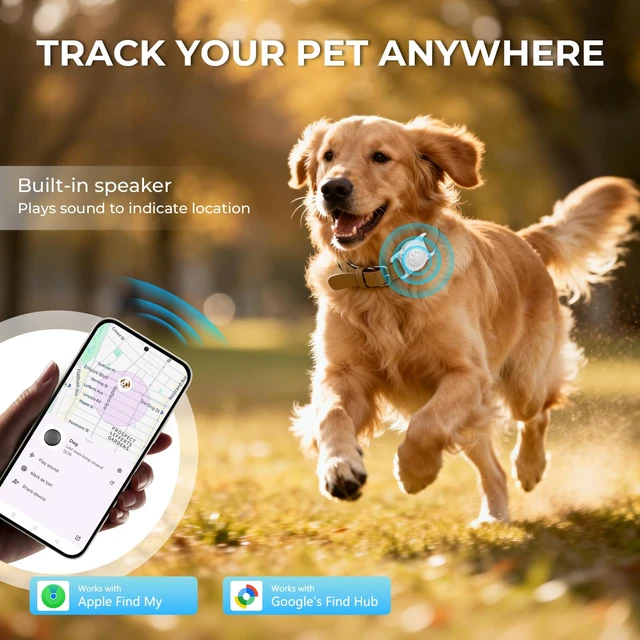 Alt view image 2 of 7 - GPS Dog Tracker Collar (iOS & Android), Pet Activity Tracker No Monthly Fee Pet Location Tracker with Holder Works with Apple Find My & Google Find Hub, Finder Tag for Pets, Items White 1 Pack