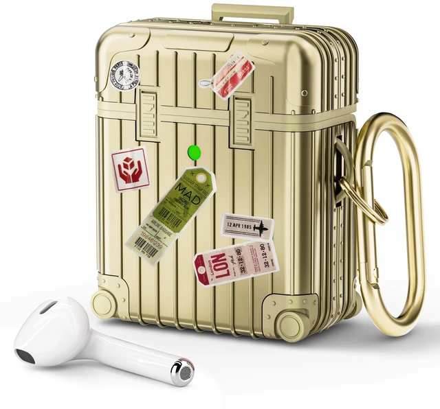 Main image of Compatible with AirPods Case Cover, Funny Suitcase Design Case for Airpods 2nd Generation/1st Generation, Cute Fashion Protective Hard Case for Women Men with Keychain