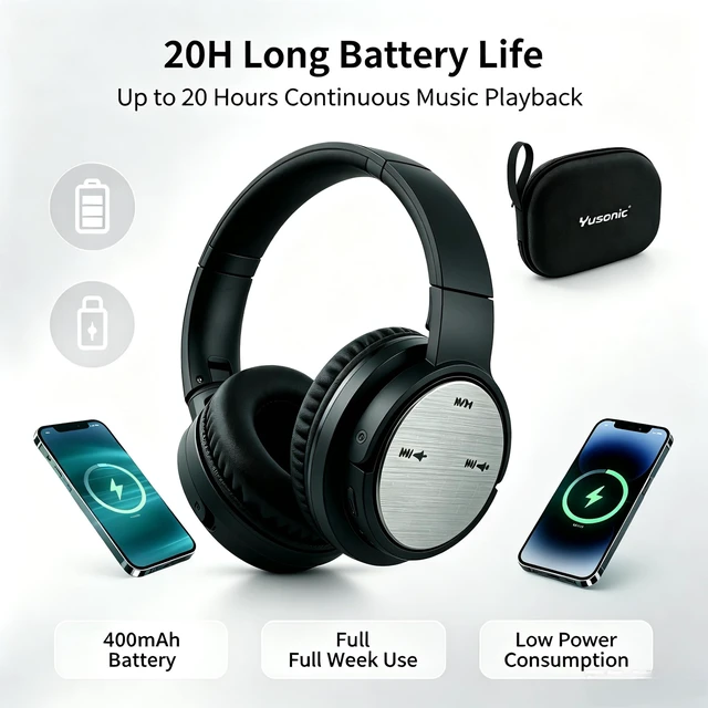 Alt view image 5 of 7 - BS660 Bluetooth Headphones, 40mm Deep Bass Over Ear Wireless Headset with Bluetooth 5.3, Invisible Touch Control, 400Mha Battery, Foldable Comfort Earpads with Portable Carry Case for Travel