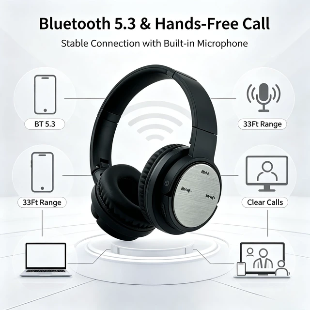 Alt view image 6 of 7 - BS660 Bluetooth Headphones, 40mm Deep Bass Over Ear Wireless Headset with Bluetooth 5.3, Invisible Touch Control, 400Mha Battery, Foldable Comfort Earpads with Portable Carry Case for Travel