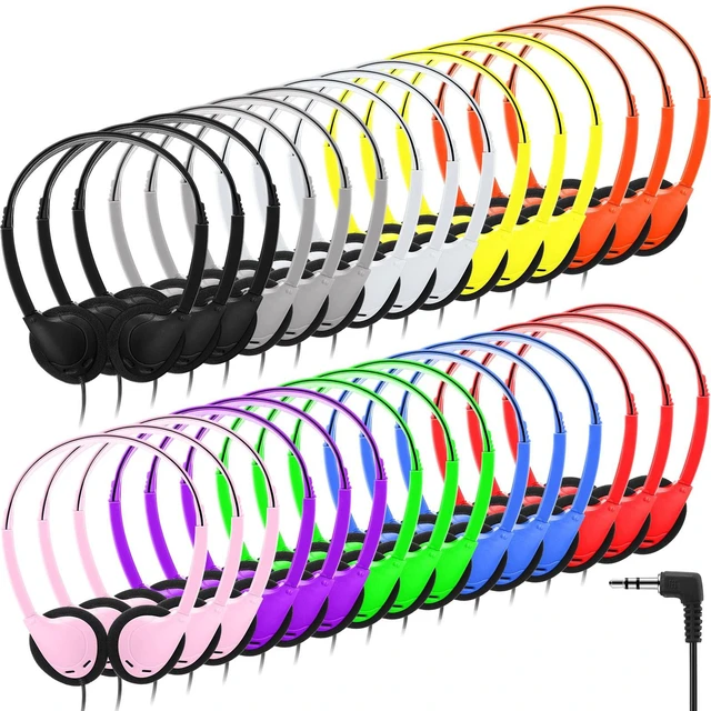 Main image of 30 Pcs Headphones Earphones Bulk Over Ear Headset with 3.5mm Plug Cord Earphones Adjustable Headphones, 10 Colors, Multi-user Headsets Testing, for Students in Classroom Libraries Kids Teen Adults