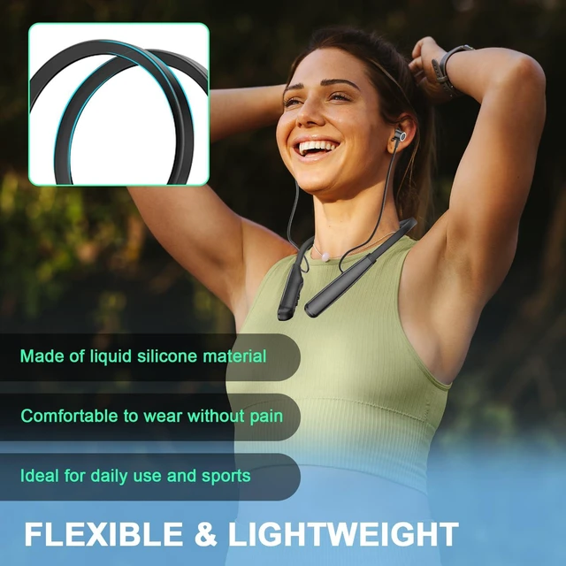 Alt view image 6 of 7 - Neckband Headphones Bluetooth 5.4 with Microphone, Wireless Stereo Neckband Earbuds, LED Display, 80 Hrs Play Music,Waterproof Earphones, in Ear Headset for Music, Sport, Workout, Outdoor