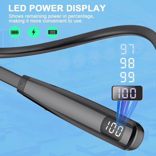 Alt view image 7 of 7 - Neckband Headphones Bluetooth 5.4 with Microphone, Wireless Stereo Neckband Earbuds, LED Display, 80 Hrs Play Music,Waterproof Earphones, in Ear Headset for Music, Sport, Workout, Outdoor