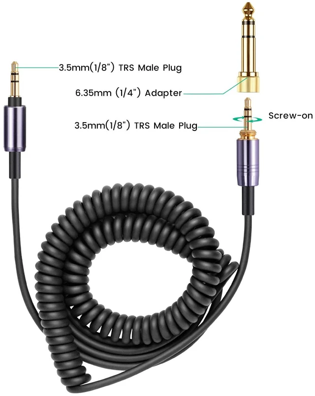 Alt view image 7 of 7 - WH-1000XM5 Cable Coiled Aux Cord for Sony WH-1000XM6, WH-CH720N Headphones 14ft Long, 3.5mm(1/8") Extension Wire with 6.35mm(1/4") Adapter, for Sony WH-CH710N, MDR-950BT, 1AM2 Noise Canceling Headset