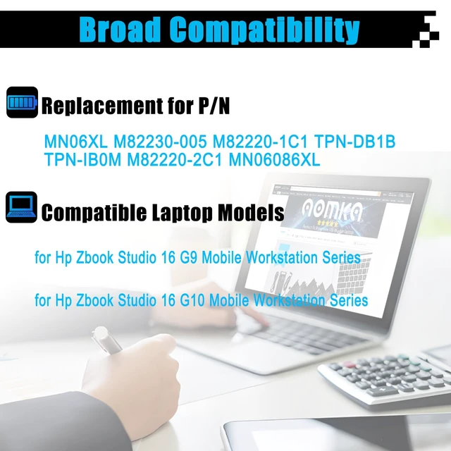 Alt view image 3 of 7 - MN06XL M82230-005 Laptop Battery Replacement for HP Zbook Studio 16 G9 Zbook Studio 16 G10 Mobile Workstation Series M82220-1C1 TPN-DB1B TPN-IB0M M82220-2C1 MN06086XL 86Wh 7130mAh 11.58V