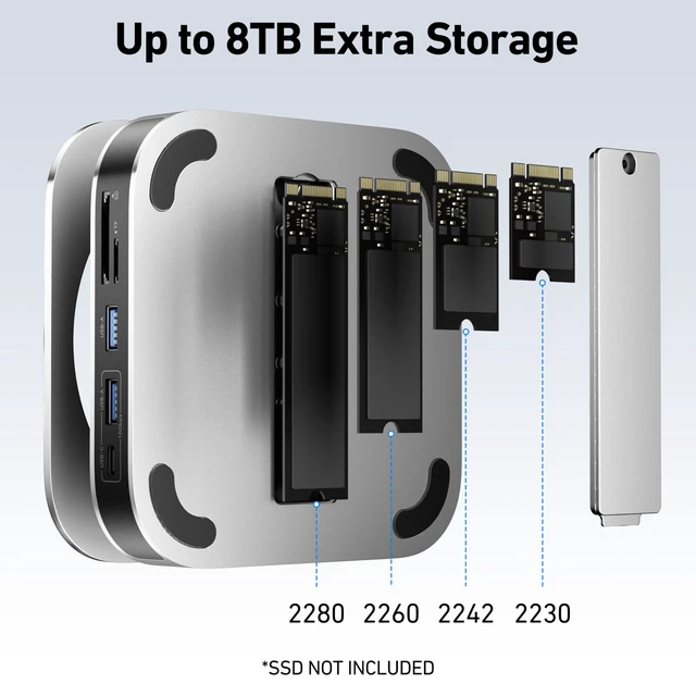 Alt view image 5 of 7 - Mac mini M4 Dock, Mac mini M4 Stand with NVMe SSD Enclosure, 4K DisplayPort Hub for Mac mini M4 &M4 Pro (2024), 10 Gbps 1 x USB C & 1 x USB A 3.2, 5 Gbps 3 x USB A 3.0, SD/TF 170 MB/s