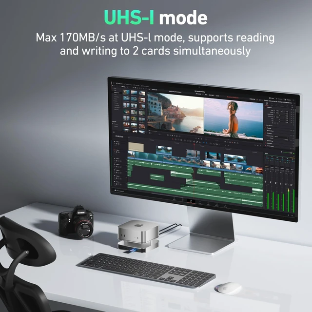 Alt view image 6 of 7 - Mac mini M4 Dock, Mac mini M4 Stand with NVMe SSD Enclosure, 4K DisplayPort Hub for Mac mini M4 &M4 Pro (2024), 10 Gbps 1 x USB C & 1 x USB A 3.2, 5 Gbps 3 x USB A 3.0, SD/TF 170 MB/s