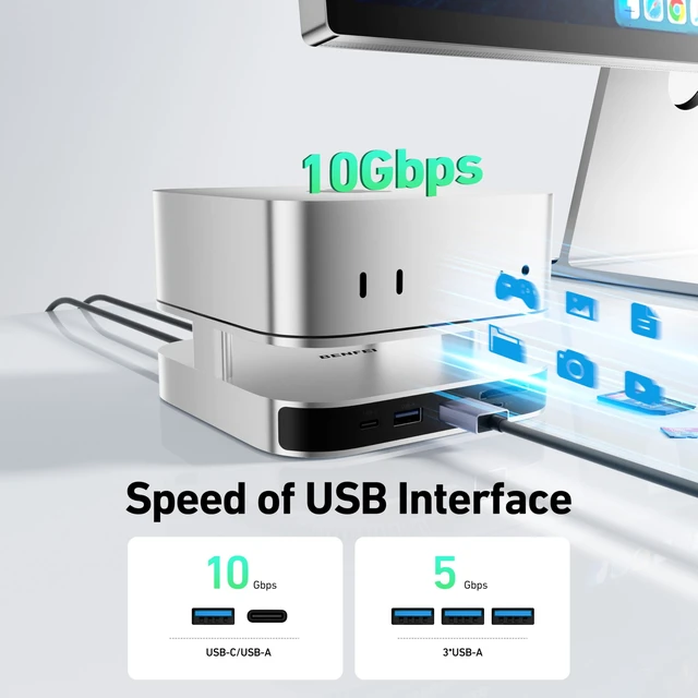 Alt view image 7 of 7 - Mac mini M4 Dock, Mac mini M4 Stand with NVMe SSD Enclosure, 4K DisplayPort Hub for Mac mini M4 &M4 Pro (2024), 10 Gbps 1 x USB C & 1 x USB A 3.2, 5 Gbps 3 x USB A 3.0, SD/TF 170 MB/s